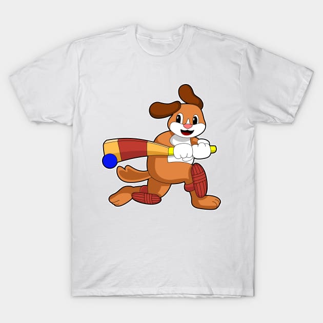 Dog at Cricket with Cricket bat T-Shirt by Markus Schnabel